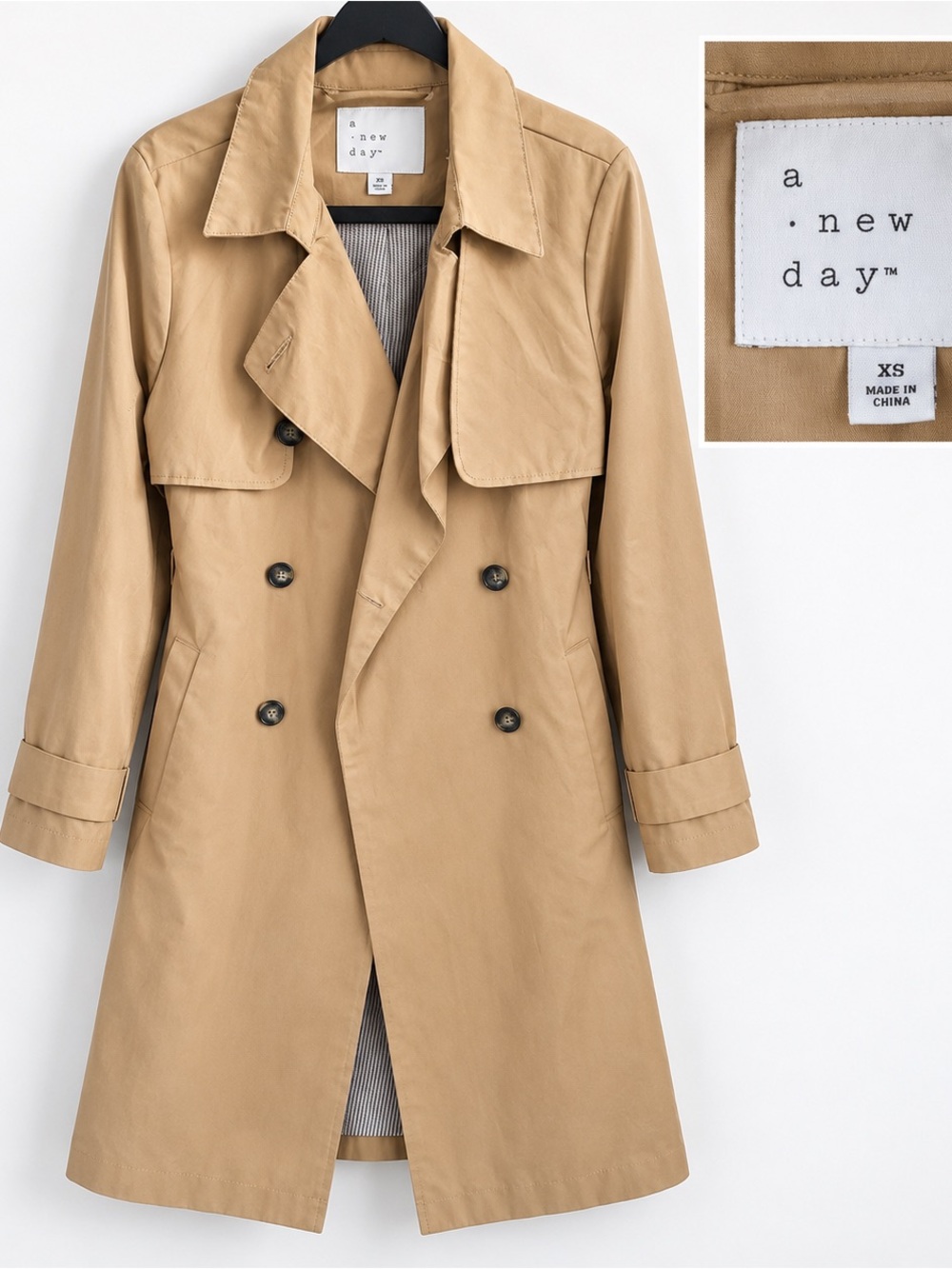 A New Day Target Water-Resistant Tan Trench Coat XS - NWOT